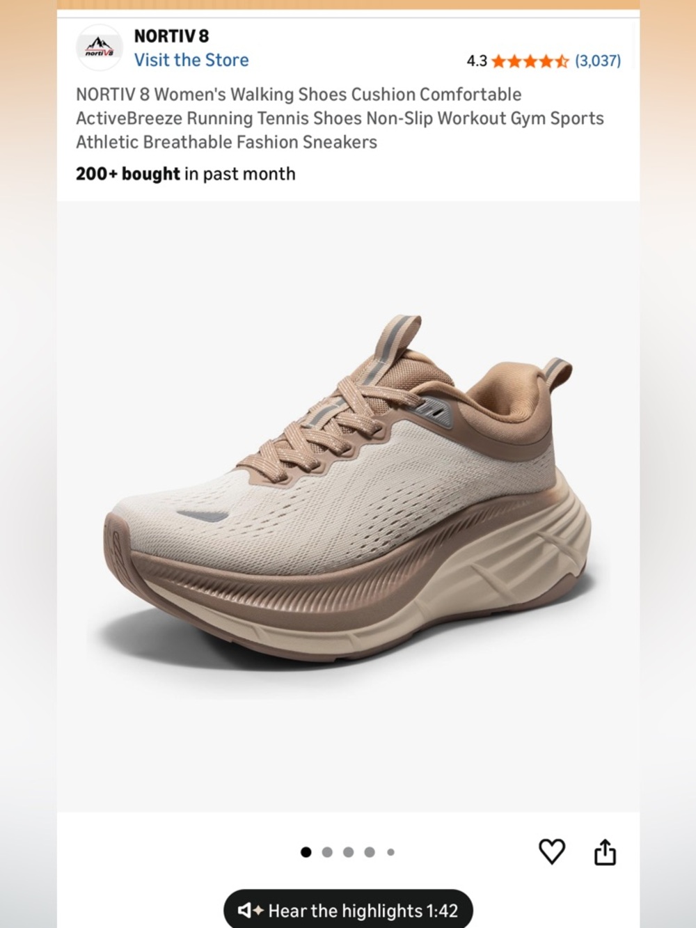 NORTIV 8 Women's Neutral Beige Athletic Walking Sneakers